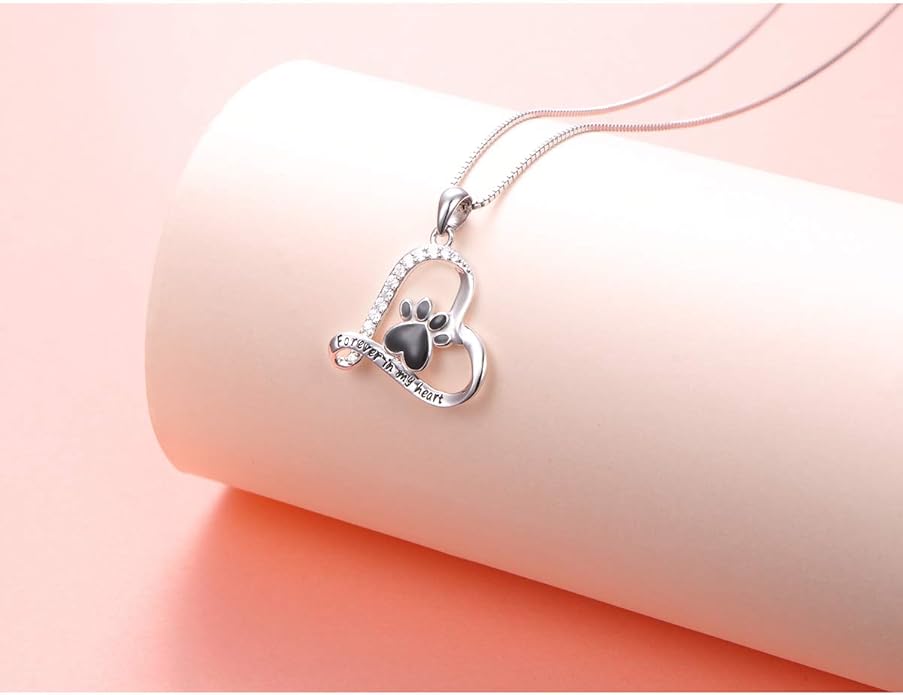 Ladytree S925 Sterling Silver Puppy Dog Cat Pet Paw Print Pendant Necklace 18 inches