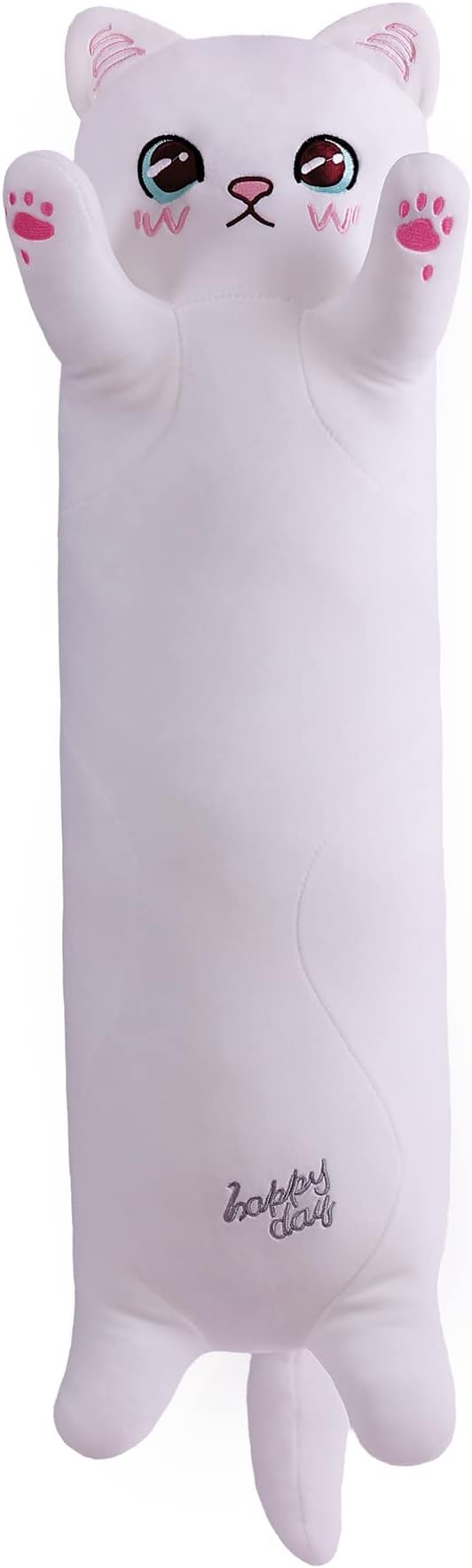 Cat Soft Plush Pillow Cute Cat Body Pillow, Long Stuffed Cat Plush Cat Stuffed Animal Toy Kitten Long Throw Pillow Gift for Kids Girlfriend(50CM,White)
