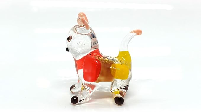 Cat Tiny Micro Figurines Blown Glass Art Animals Hand Painted Collectible Gift Decorate (Brown Calico)
