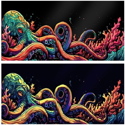 72X16IN Blacklight Octopus Sea Monster HD 3D Black Light Aquarium Background UV Reactive Background Terrarium Background with 10 EVA Double-Sided Tape
