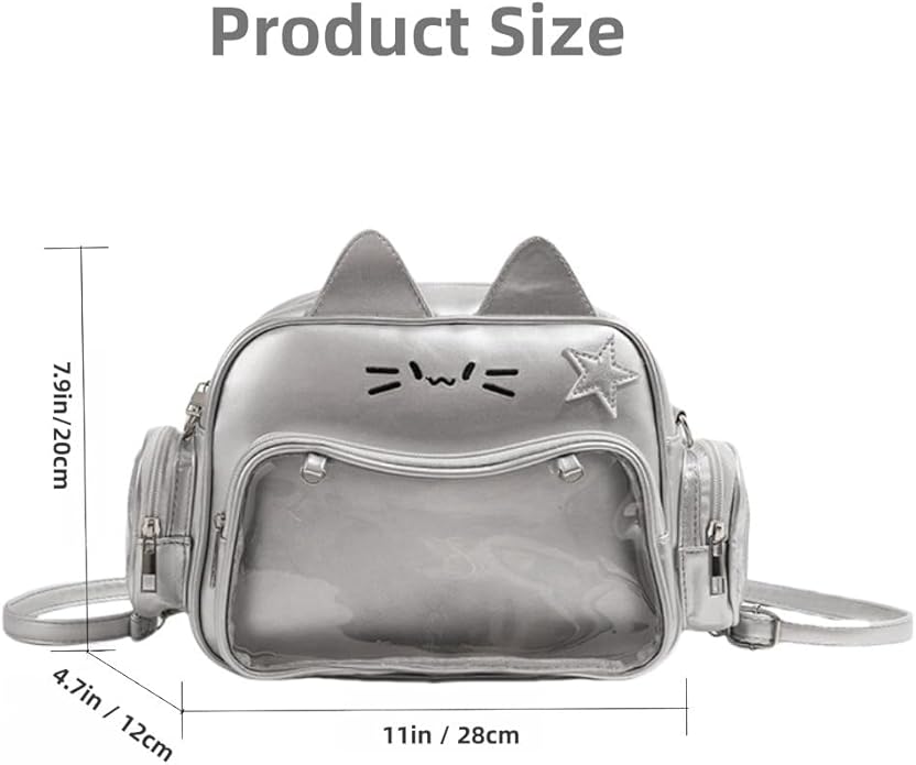 Cat Ita Bag Pin Display Backpack for School PU Leather Preppy Backpack for Girls Y2k Aesthetic Single Shoulder Bag