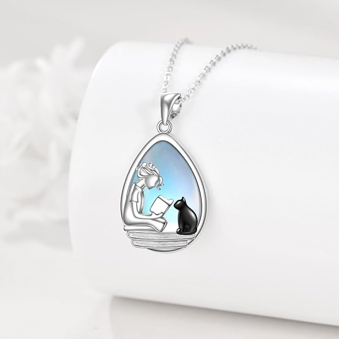 YFN 925 Sterling Silver Book Lover Necklace Reading Pendant for Women Graduation Gift Jewelry for Student Friends Classmate