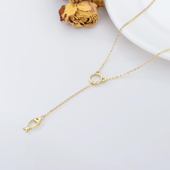 WSX 14K Real Gold Animal Necklace for Women, Bear/Cat/Rabbit/Elephant/Horse Pendant Charm Jewelry Gifts Mother Day Valentine Christmas