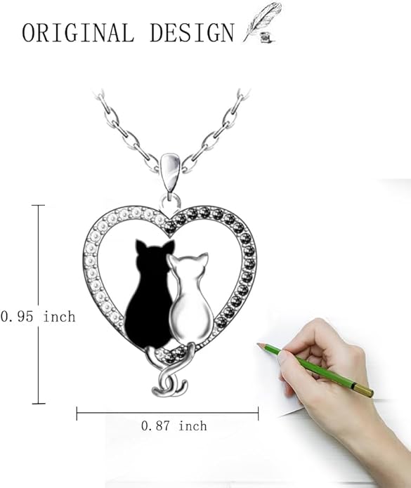 Fenthring Cat Necklace for Women Black Cat Necklaces Sterling Silver Animal Cats Pendant Gifts for Mother Daughter Holiday Jewelry