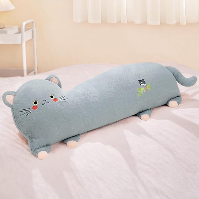 PEACH CAT 31.5" Long Cat Plush Pillow Cute Kitten Stuffed Animals Soft Plushies Toy Gifts for Kids Grey