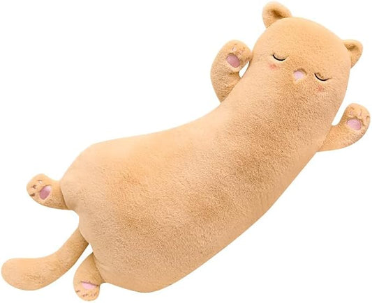 JOSON Cute Curved Long Cat Plush Stuffed Animal Pillow, 25.7 in, Birthday Gift for Children and Girlfriends (Brown)