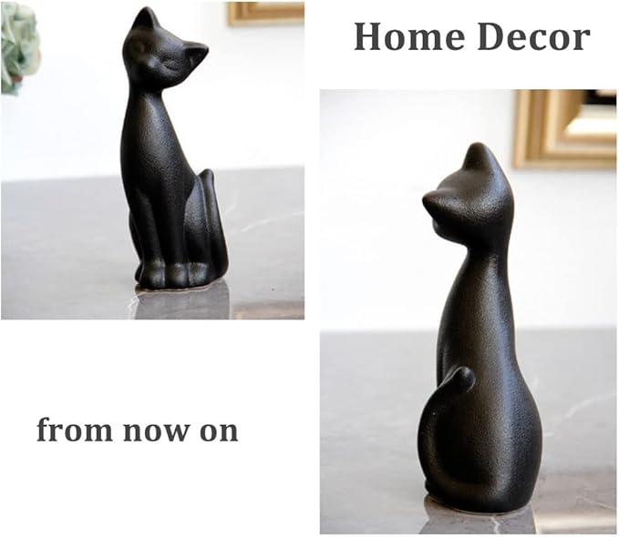 QIANLING 2Pcs Black Cat Statue, Home Decor Mini Cat Figurines, Room Decor Matt Ceramic Small Cat Figurine, Give Cat Figurines for Cat Lovers,Ideal for Interior Decoration Or Couples, Wedding Gifts