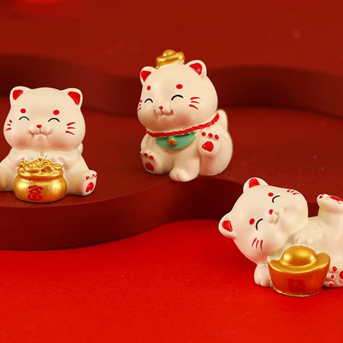 LOGOFUN 30pcs Miniature Lucky Cat Figurines Mini Fortunate Figure Small Resin Cat Animal Statues for 2025 Chinese New Year Home Office Tabletop Decorations