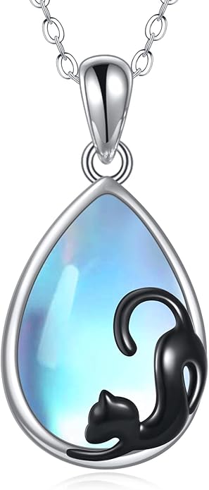 AXELUNA Black Cat Necklace 925 Sterling Silver Kitten Pendant Circle Crystal Necklace Cat Jewelry Gifts for Women Girls Girlfriend Animal Lovers