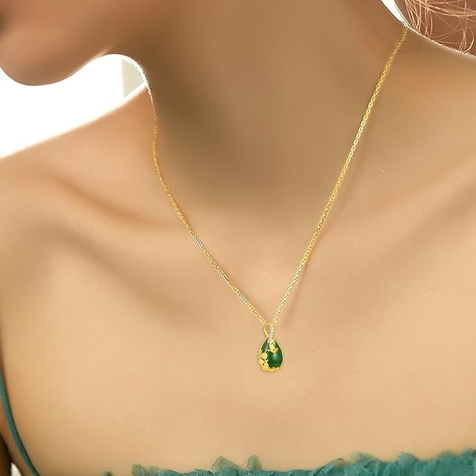 Green Jade Necklace Sterling Silver Teardrop Hummingbird/Dragonfly/Butterfly/Bee/Cat/Cardinal/Owl/Fox/Sloth Natural Jade Jewelry Birthday Mothers Day Christmas Gifts Women Mom Her