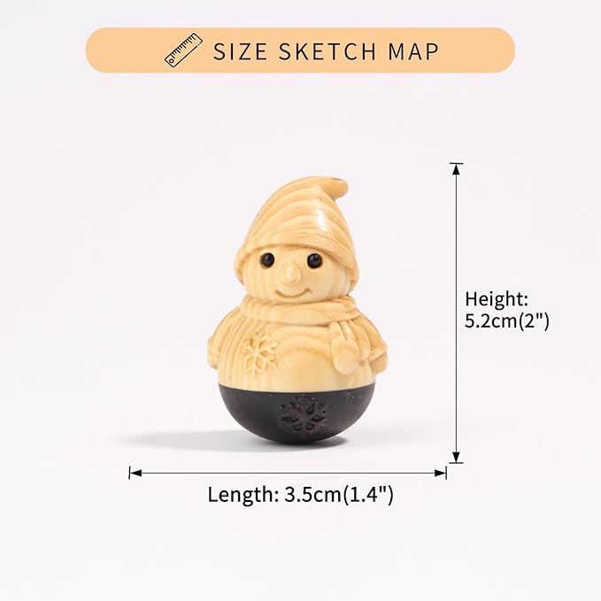 Christmas Snowman Wooden Figurine,Miniature Wooden Festive Snowman Tumbler Art Decoration Carved Garden Statue,Desk Decoration Lovely Gift Home Decor Figurine Table Living Room Holiday Decoration