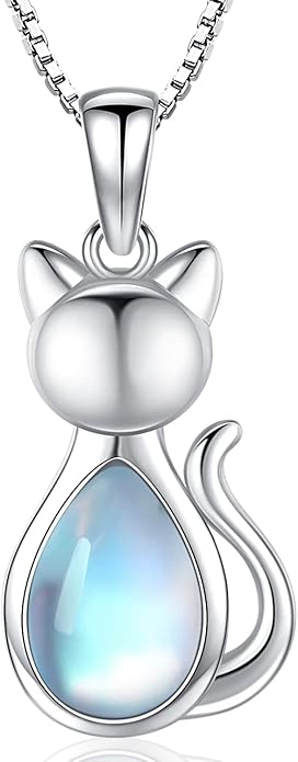 Odinstone Cat Birthstone Necklaces Jewelry Sterling Silver Cat Pendant Necklace Gift for Women Gifts, 18'' Silver Box Chain Women's Birthstone Crystal Cat Jewelry Gifts