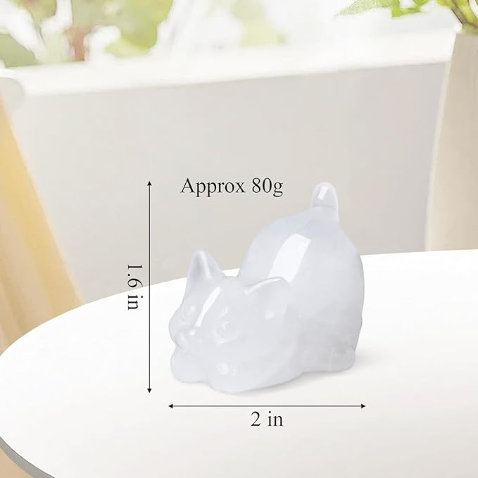 Clear Quartz Cat Crystal Statue Carved Room Decor Figurines for Desk Sculpture Lazy Handcrafted Healing Stone Office Natural Gemstones Spiritual Gifts for Cat Lovers