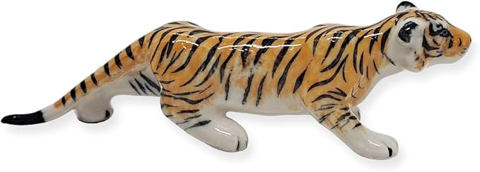 WitnyStore Tiny 3" Orange Ambushing Tiger Figurine - Miniature Hand Made Ceramic Panthera Wild Cats Lion Tigers Jaguar Leopard Panthers Animal Small Porcelain Decorative Collectible Figure Décor Gifts