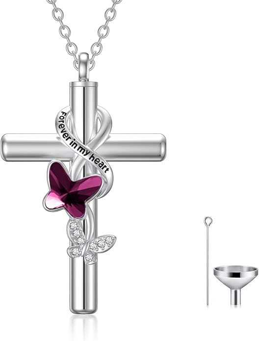 Cross Urn Necklace for Ashes 925 Sterling Silver Cremation Jewelry with Funnel Filler Kit Ashes Necklace for Human Women Girl Pets