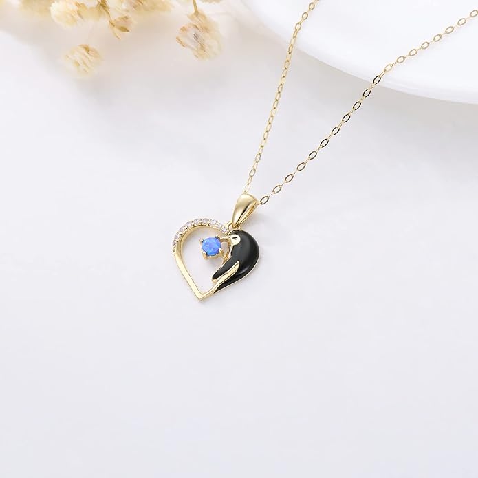 WSX 14K Real Gold Animal Necklace for Women, Bear/Cat/Rabbit/Elephant/Horse Pendant Charm Jewelry Gifts Mother Day Valentine Christmas