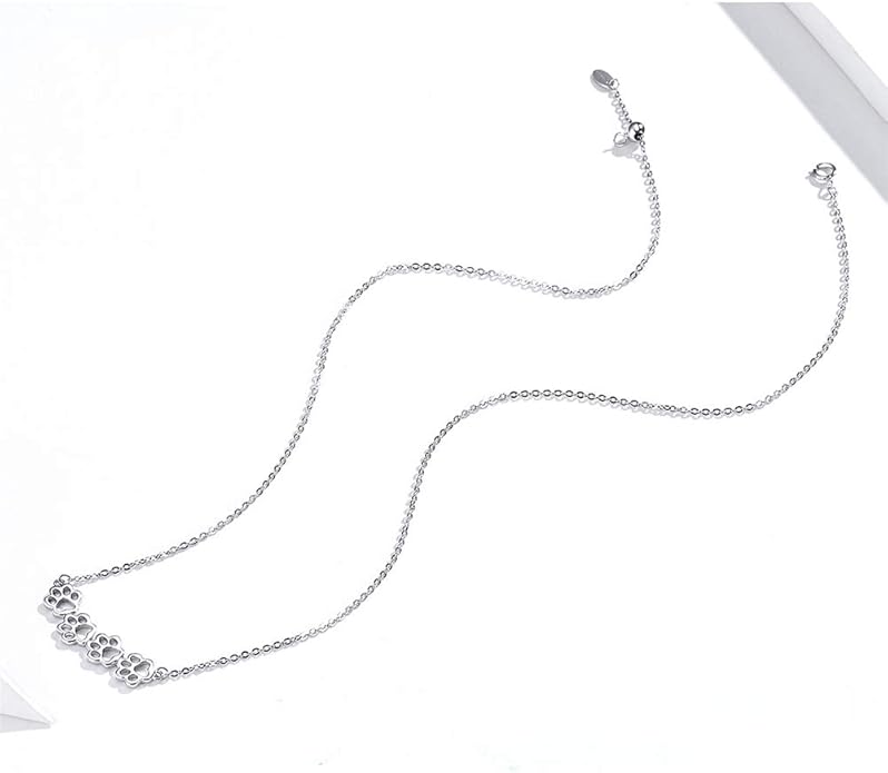 Cute Paw Necklace for Women Sterling Silver Puppy Dog Cat Kitten 4 Paw Print Pendant Choker Necklace Adjustable Chain 18" Pet Keepsake Minimalist Jewelry Box