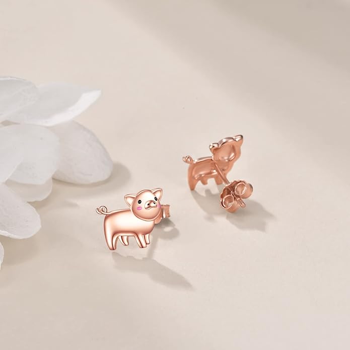 Sterling Silver Cat / Cow / Pig / Bunny / Squirrel / Giraffe / Highland Cow / Lion / Chicken / Ladybug / Star / Moon Stud Earrings for Women Cute Animal Post Earrings Hypoallergenic Animal Jewelry Gift for Teens Girls