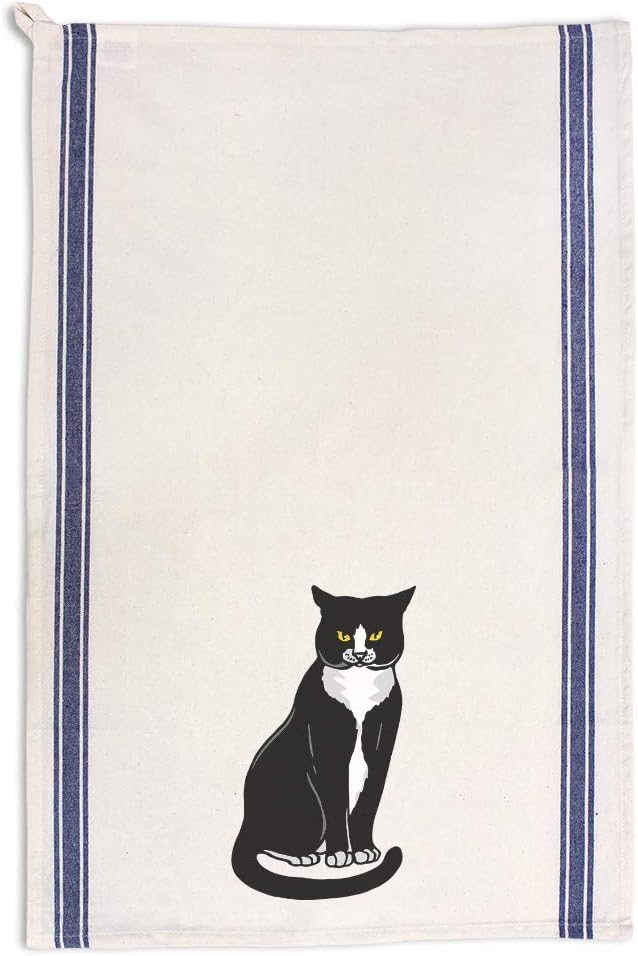 Custom Decor Kitchen Towels Tuxedo Cat C Pets Cats Cleaning Supplies Dish Towels Blue Stripe Design Only