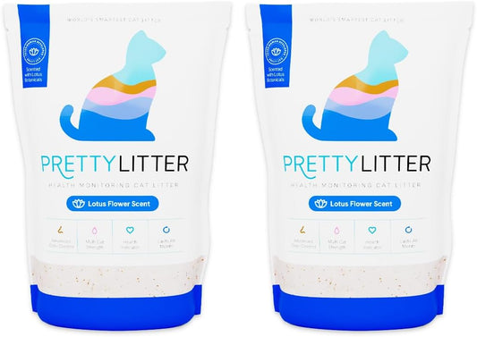 PrettyLitter Health Monitoring Cat Litter, Scented Lotus Flower, Non-Clumping Crystal Litter, 6 lbs (Pack of 2)