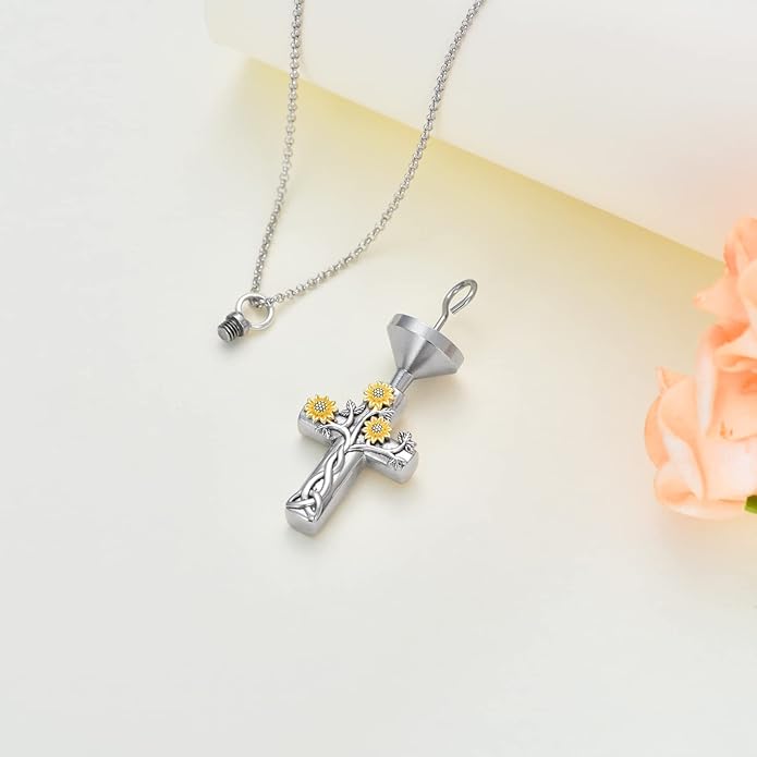 Cross Urn Necklace for Ashes 925 Sterling Silver Cremation Jewelry with Funnel Filler Kit Ashes Necklace for Human Women Girl Pets