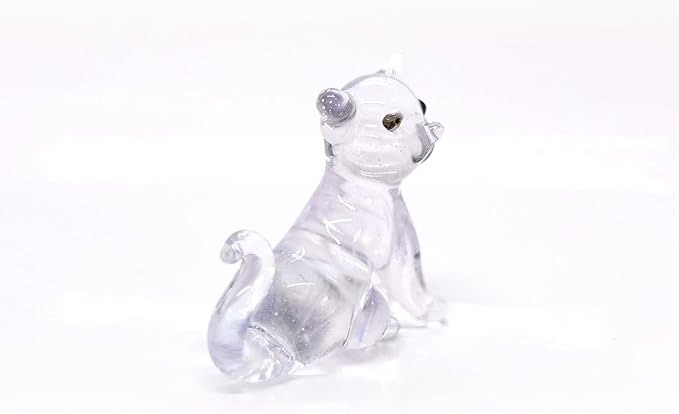 Cat Tiny Micro Figurines Blown Glass Art Animals Hand Painted Collectible Gift Decorate (Purple)