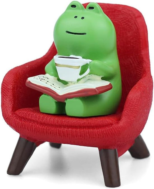 Cute Mini Frog Figurine with Small Sofa Resin Frog Figure for Office Home Decor - Cute Frog Gift for Frog Lovers (Red Sofa)