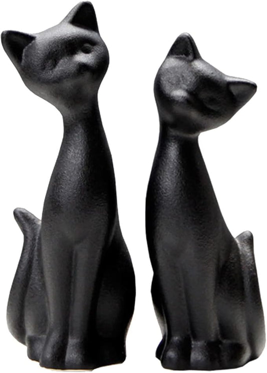 QIANLING 2Pcs Black Cat Statue, Home Decor Mini Cat Figurines, Room Decor Matt Ceramic Small Cat Figurine, Give Cat Figurines for Cat Lovers,Ideal for Interior Decoration Or Couples, Wedding Gifts