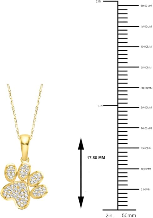 Diamond2Deal 10K Solid Gold Diamond Dog Paw Print Pendant Rope Chain Necklace 18inch (1/8Ct/ I2,H-I)