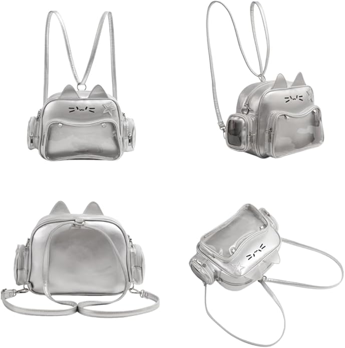 Cat Ita Bag Pin Display Backpack for School PU Leather Preppy Backpack for Girls Y2k Aesthetic Single Shoulder Bag