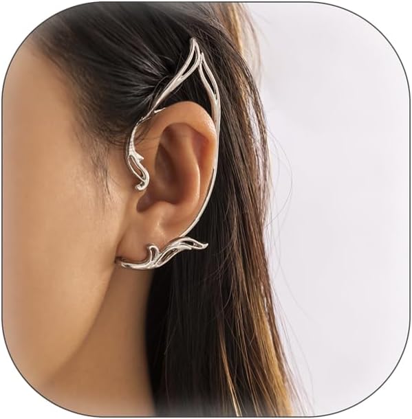 Gothic Elves Ear Cuffs 2pcs Non-Pierced Cat Ear Wrap Hollow Cartilage Climber Earrings Punk Hip Hop Clip on Statement Earrings Gift for Women