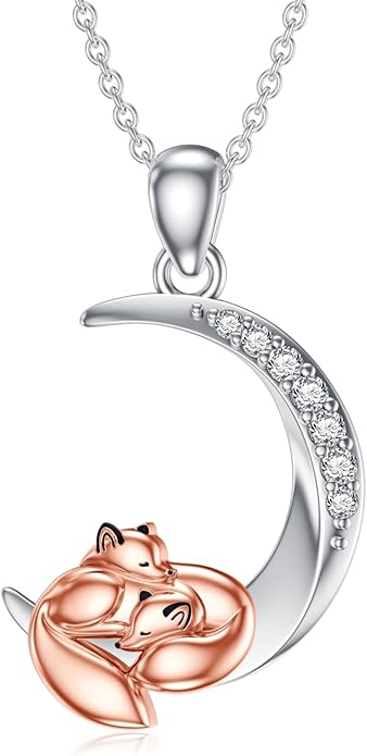 Diamond Black Cat/Red Panda/Sloth/Deer/Unicorn Necklace for Women 925 Sterling Silver Sleeping Animal and Moon Pendant with Lab Grown Diamonds Jewelry Gifts