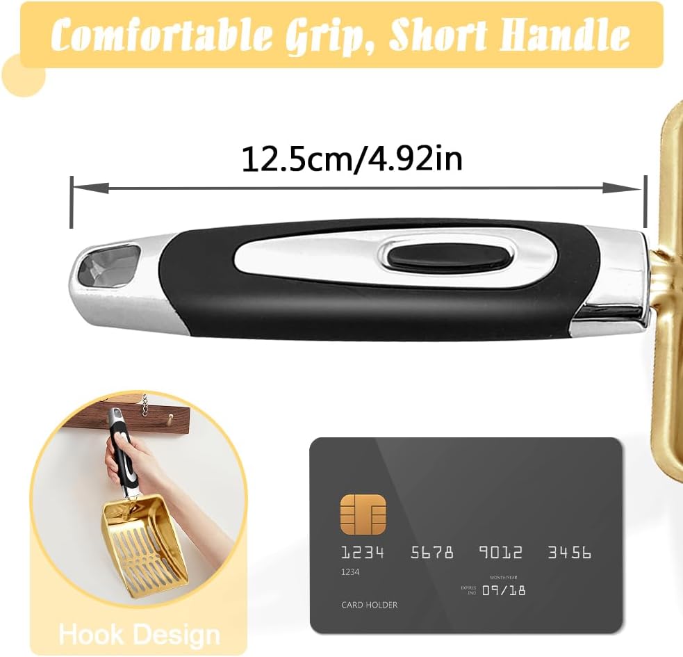 Stainless Steel Cat Litter Scoop - Metal Medium Cat Litter Scoop - Sturdy Mesh Scooper - Easy to Clean - Suitable for Cat Litter Box - Golden