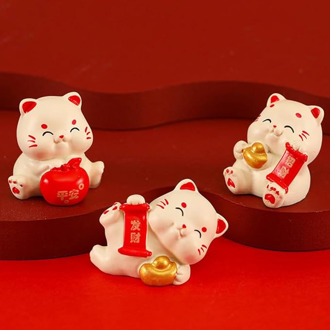 LOGOFUN 30pcs Miniature Lucky Cat Figurines Mini Fortunate Figure Small Resin Cat Animal Statues for 2025 Chinese New Year Home Office Tabletop Decorations