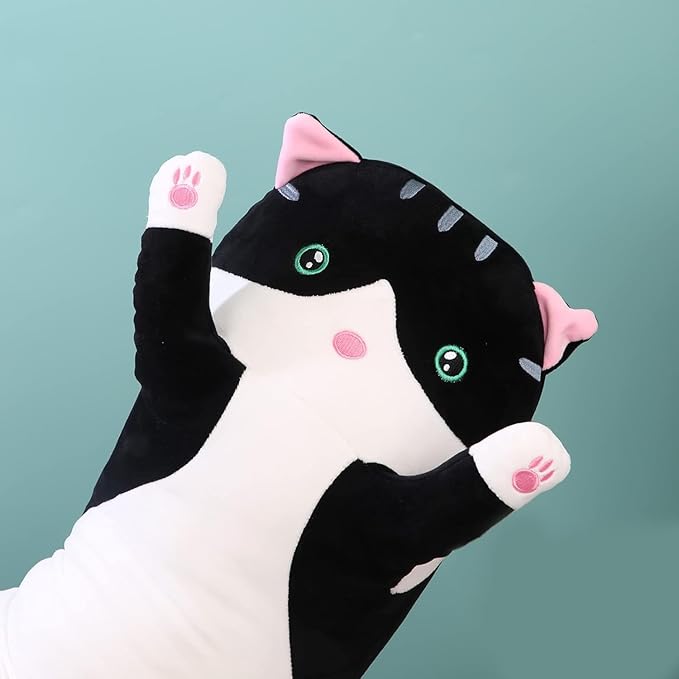 Cute Long Plush Cat Pillow,Soft Plushie Stuffed Animal Toy,Gift for Kids Girlfriend (Black, 43.3inch/110cm)