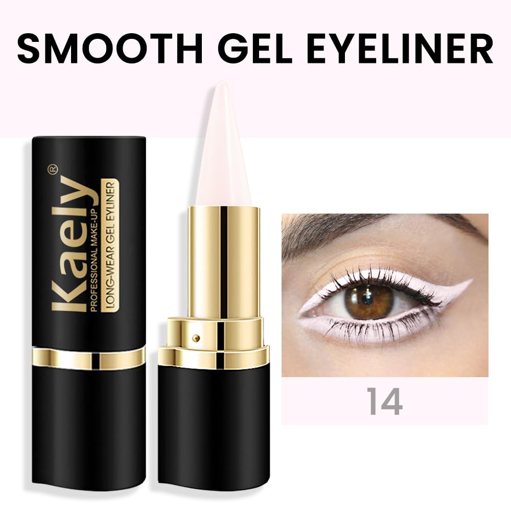 evpct Pastel Pink Long Wear Gel Eyeliner Pencils for Women, Pink White Eye Liner Pencil Pen Makeup Glide Smooth, Eye Liner Waterproof Smudge Proof, Cream Eyeliner Lipstick Set, delineador de ojos