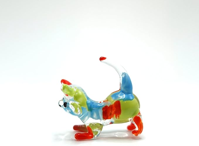 Cat Tiny Micro Figurines Blown Glass Art Animals Hand Painted Collectible Gift Decorate (Pastel)