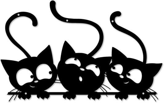 Three Black Cat Wall Art, Metal Cat Wall Decor, Black Cat Wall Sculpture for Cats Lover, Minimalist Room Living Room Patio Wall DéCor (Length: 16 Inches)