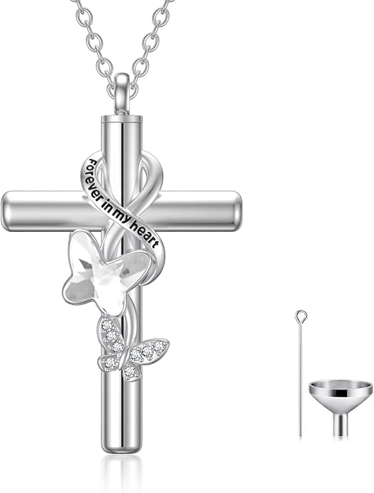 Cross Urn Necklace for Ashes 925 Sterling Silver Cremation Jewelry with Funnel Filler Kit Ashes Necklace for Human Women Girl Pets