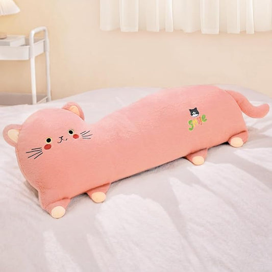 PEACH CAT 31.5" Long Cat Plush Pillow Cute Kitten Stuffed Animals Soft Plushies Toy Gifts for Kids Pink
