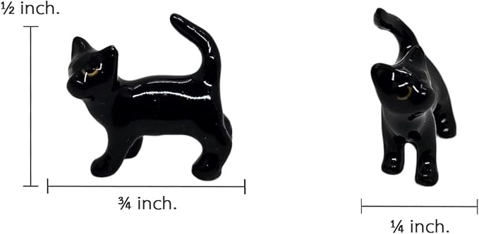 WitnyStore Tiny ¾ Long Black Shorthair Cat Playing Ball Figurine - Miniature Hand Made Painted Ceramic Cats Kitten Feline Animal Cute Porcelain Decorative Collectible Figure Décor Gifts