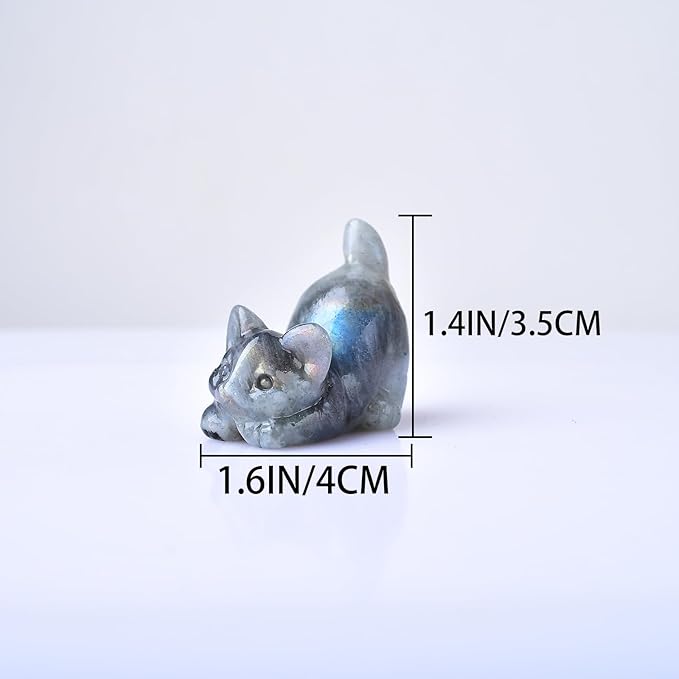 Labradorite Cat Decor Statue Crystals and Healing Stones Cat Figurine Polished Gemstones Bedroom Office Desk Home Decoration A Lucky Decoration for Cat Lover