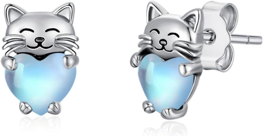 925 Sterling Silver Cat Earrings Cute Animal Kitten Stud Earrings cat Jewelry Gifts for Women Girls Hypoallergenic Earrings for Sensitive Ears