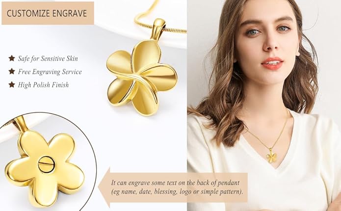 Flower Cremation Ashes Jewelry Cremation Necklace Memorial Locket for Ashes Keepsake Urn Pendants for Women/Men