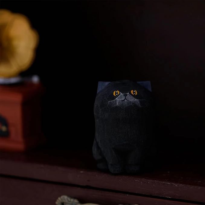 Handmade Black Cat Statue Artwork, Creative Statue Artwork for Home Decor, Unique Cat Figure Gift