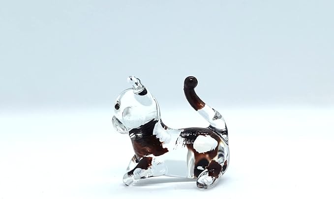 Cat Tiny Micro Figurines Blown Glass Art Animals Hand Painted Collectible Gift Decorate (Calico Cat)