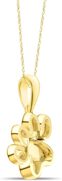 Diamond2Deal 10K Solid Gold Diamond Dog Paw Print Pendant Rope Chain Necklace 18inch (1/8Ct/ I2,H-I)