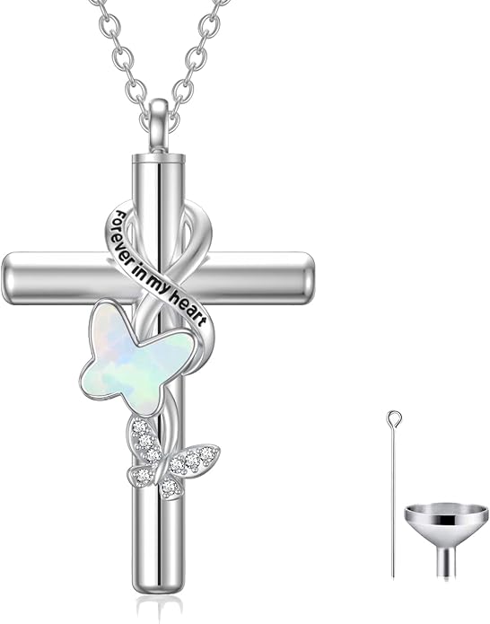 Cross Urn Necklace for Ashes 925 Sterling Silver Cremation Jewelry with Funnel Filler Kit Ashes Necklace for Human Women Girl Pets