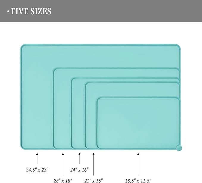 Waterproof Pet Feeding Mat with High Raised Edges, Heavier and Thicker Placemats for Cat Dog Water Bowl with BPA Free, Dogs Cats Food Mats for Messy Drinkers to Prevent Spill and Protect Floors