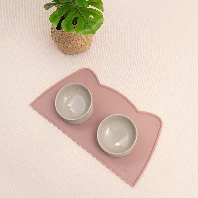 OHMO - Cat Food Mat, Silicone Pet Feeding Mat for Floor Non-Skid Waterproof Dog Water Bowl Tray, Easy to Clean Pet Placemat(Rose, 20 * 12")